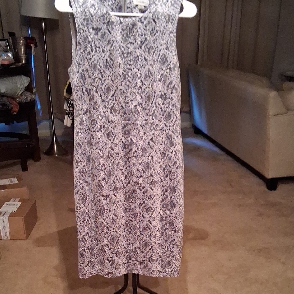 Calvin Klein Black and White Patterned Midi Dress - Picture 1 of 6